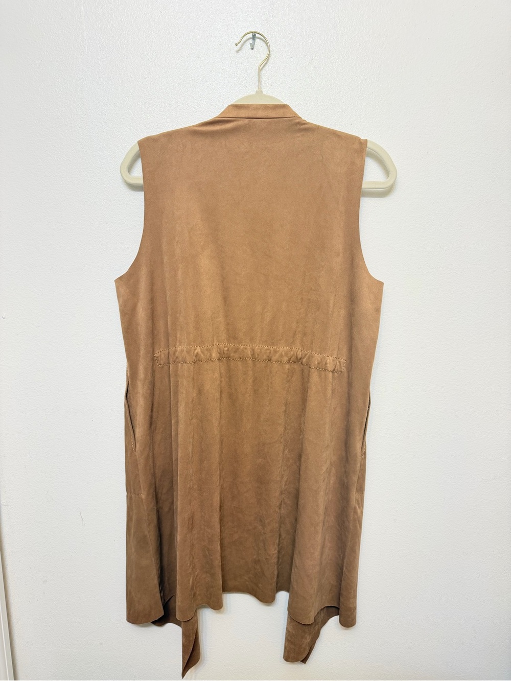 Max Studio Tan Suede Draped Sleeveless Vest - Picture 2 of 3